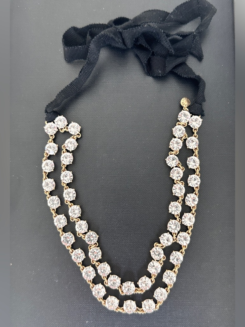 J. Crew Double Strand Crystal Necklace with Black Ribbon - Picture 2 of 4